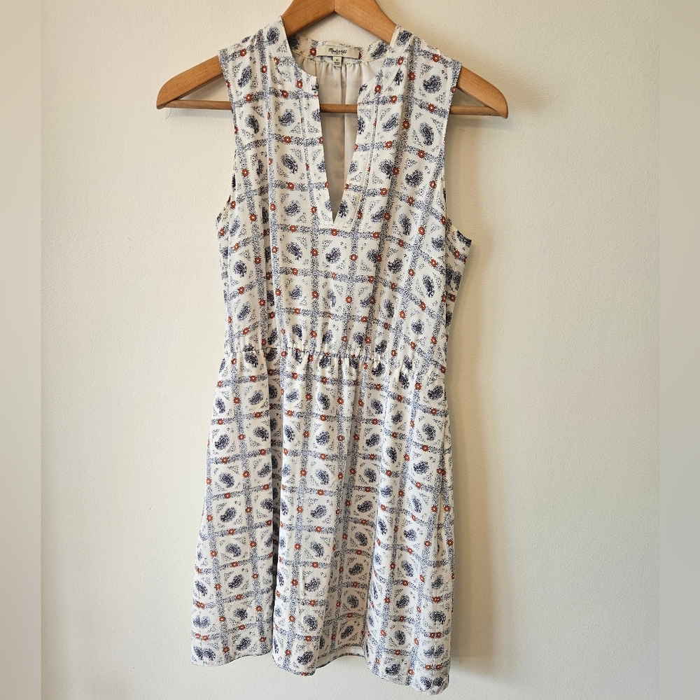 Madewell red white and blue paisley print mini dress